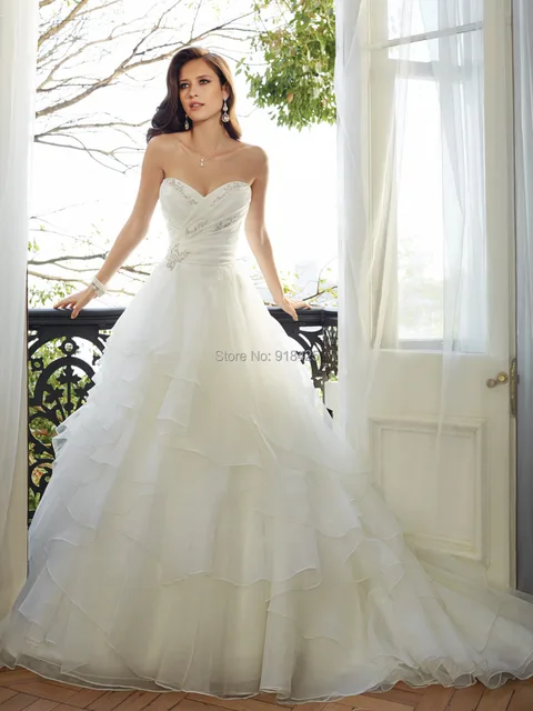Off the Shoulder Chapel Train Layers Wedding Dresses