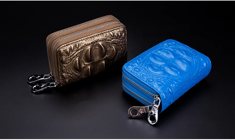 Lomelobo Lady Alligator Card Wallet Genuine Leather Girls Dual Zipper Coin Purse Women Card Holder Female Credit ID Cards Wallets HCL3257 Details (12)