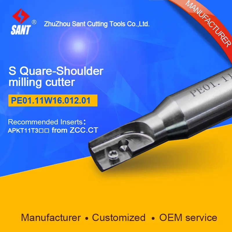 Zhuzhou Sant Indexable milling cutter with 90degree EMP01-012-XP16-AP11-01/PE01.11W16.012.01 Mached carbide insert APKT11T308 |