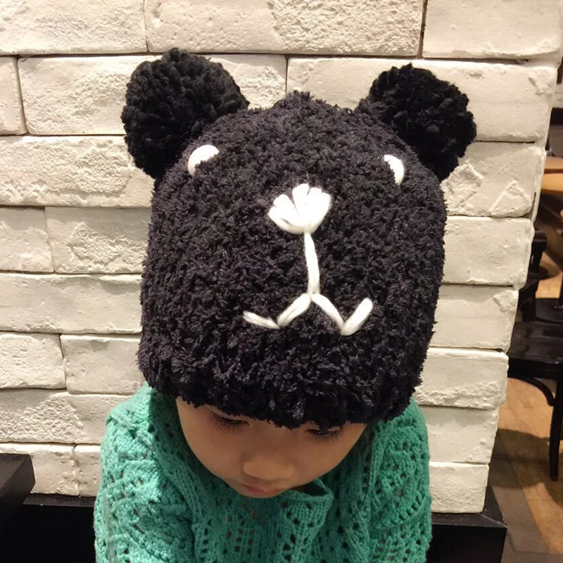 Супер теплая Женская мода Медведь шерсть вязаная шапка с ушками зимние шапки для девочек женские Skullies& Beanies