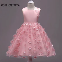 Модное платье с объемным цветком для девочек; es ; vestido de festa longo; Недорогое Платье с цветочным узором для девочек; платья для первого причастия для девочек