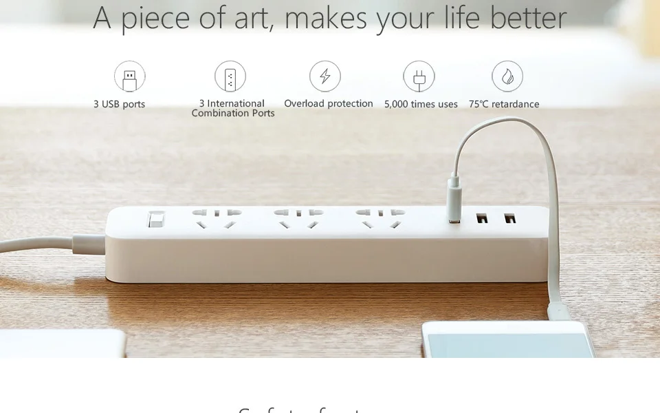 Xiaomi Mi разъем питания 3 USB 2A Быстрая зарядка стандартный удлинитель розетка Домашняя электроника+ адаптер EU/UK/US/AU