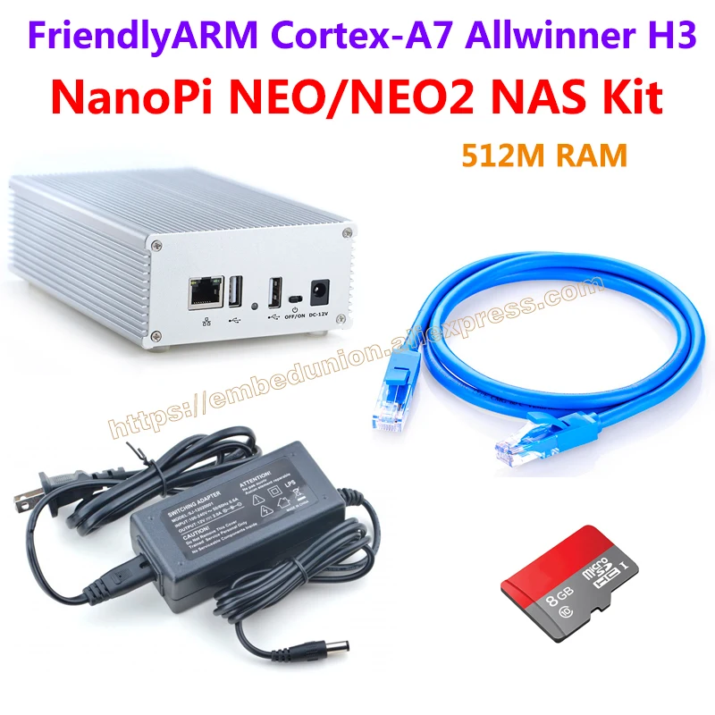 FriendlyARM NanoPi NEO/NEO2 1-bay комплект NAS, включает NanoPi NEO/NEO2 1-bay комплект NAS/Ethernet кабель/8 GB TF карта. И т. Д