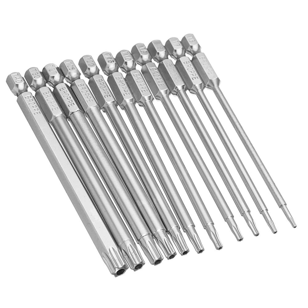 

Broppe 11pcs Magnetic S2 Steel 100mm Long Torx Hex Security Electric Screwdriver Bit Set for Magnetic Screwdriver Bit Tool