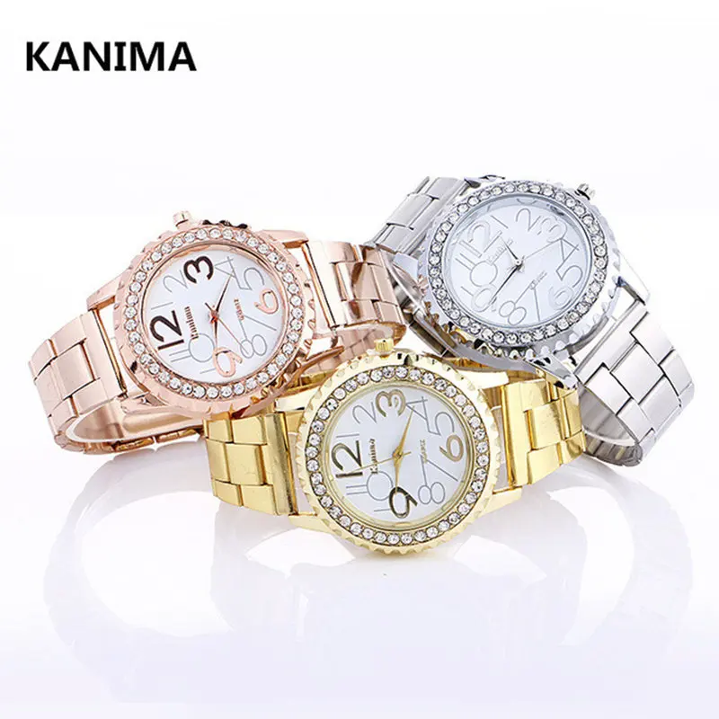 

2017 New Fashion Full Steel Stainless KANIMA Watch Women Dress Watches Gold Watch Man Ladies Quartz Wristwatch Relogio Feminino