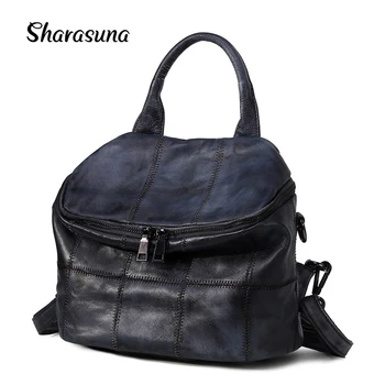 

Sharasuna Women's Backpacks Genuine Leather Retro Backpacks for Ladies vintage Back Pack Bag Women Travel Bag mochila bolsas