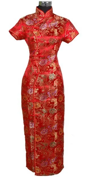 Винтаж зеленый китайский Для женщин традиционные атласное платье Cheongsam Qipao Топы корректирующие халат De Soiree цветок Размеры размеры S M L XL XXL, XXXL C0004 - Цвет: Red