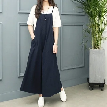 

Summer Ladies Jumpsuit Long Suspender Overalls Bib Pants Women Loose One-Piece Wide-Leg Pants Loose Cotton Casual Jumpsuits