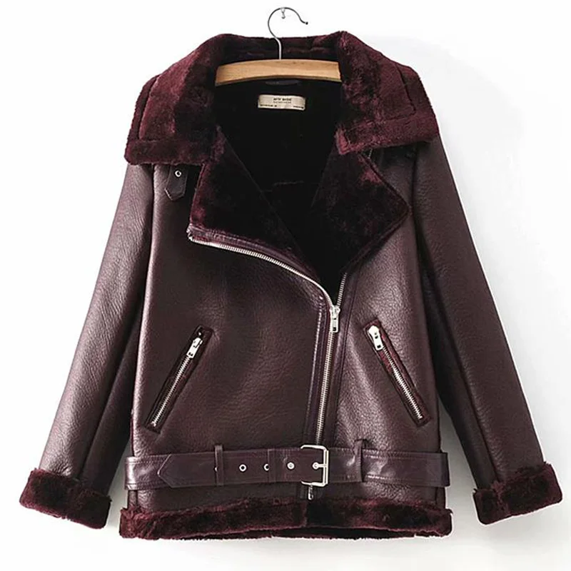 Warm women's winter motorcycle velvet jacket female short lapels fur thick Korean version plus velvet jacket 2018 bomber jacket