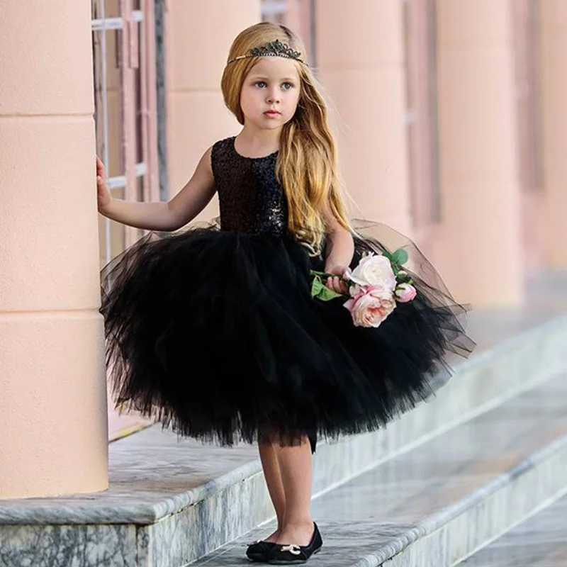 Nerlero/детское нарядное свадебное платье принцессы; вечерние платья без рукавов с блестками; Летние платья для девочек; одежда для маленьких девочек - Цвет: AZ1937 black
