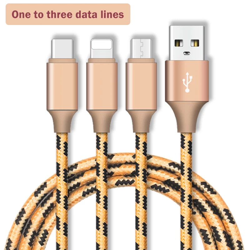 Beste 3 in 1 Micro USB Type C 8 Pin Opladen Kabel Voor iPhone X Samsung Galaxy S9 Universele Telefoon lading Kabel 1.2 m Charger Cord Kabel