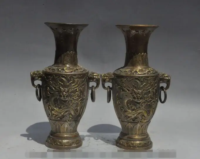 

S7062 13" chinese Feng Shui bronze animal dragon beast statue Zun Cup Bottle Pot Vase D0318