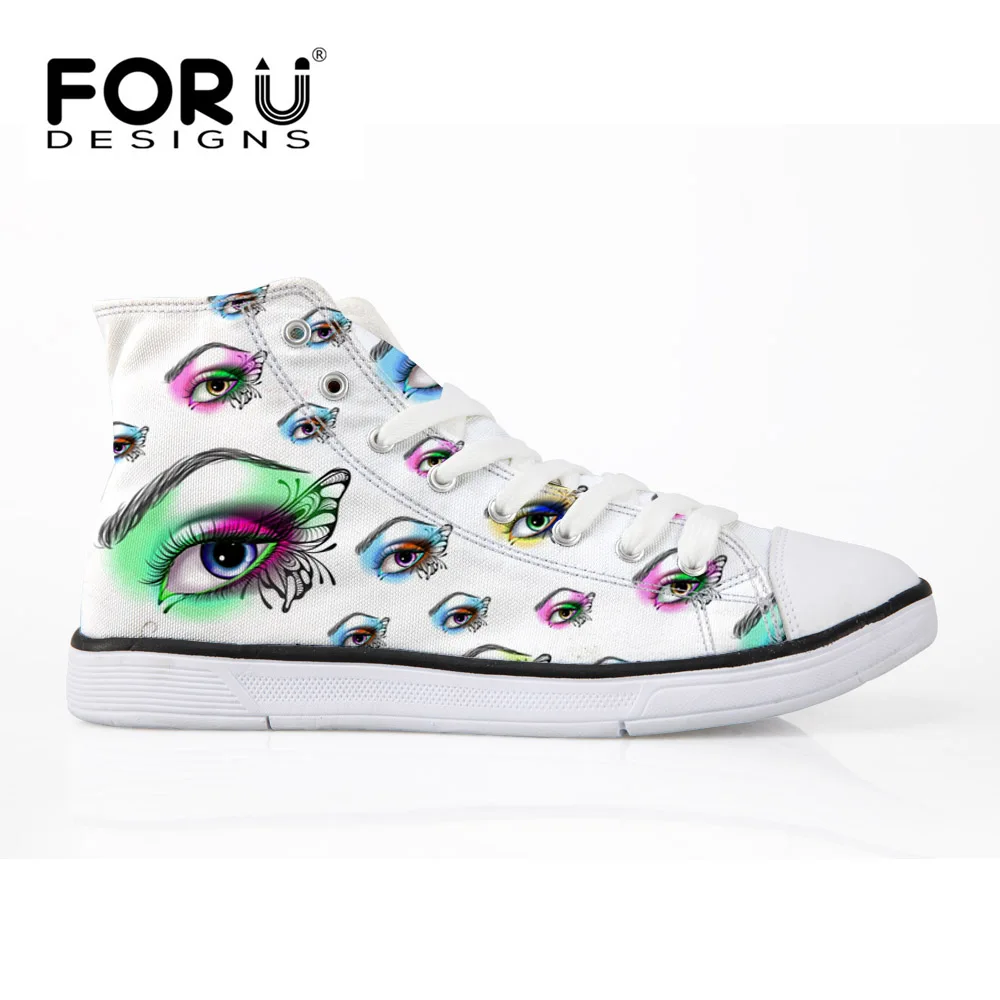 

FORUDESIGNS Casual Shoes Woman 3D Eyes Printed Canvas Shoes Lace-up Flats Sneakers Female Vulcanized Shoes Sapato Feminino