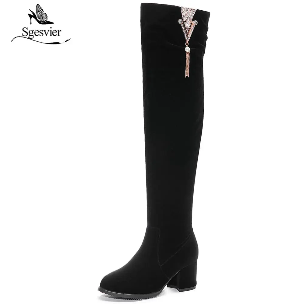 

Sgesvier 2018 Autumn winter over the knee Boots Women Shoes Woman Thick high Heel Black Woman Shoes plus Size 34-48 OX686