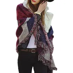Новый женский модный теплый клетчатый шарф женский бахромой шерстяная шаль кашемир KNG88