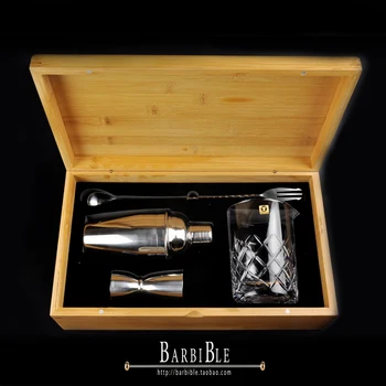 

4pcs/set Wine Blending Cocktail Shaker Family Bar Kitchen Tool Bamboo Box Gift