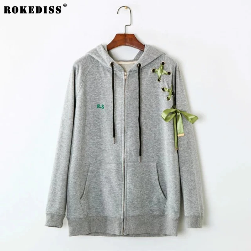 ROKEDISS 2017 embroidery Ribbon Hoodies Women Clothes Sweatshirts pocket Sweatshirt X193 | Женская одежда