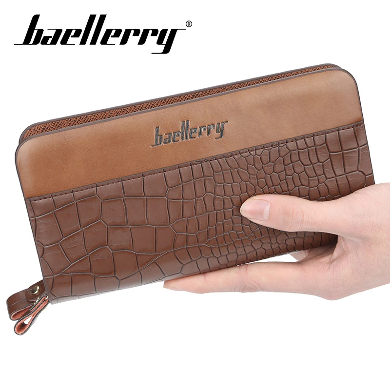 

Baellerry Men Crocodile Pattern Long Wallet Coin Pocket Photo Holder Card Holder PU Leather Wallet Men Casual Zipper Wallets