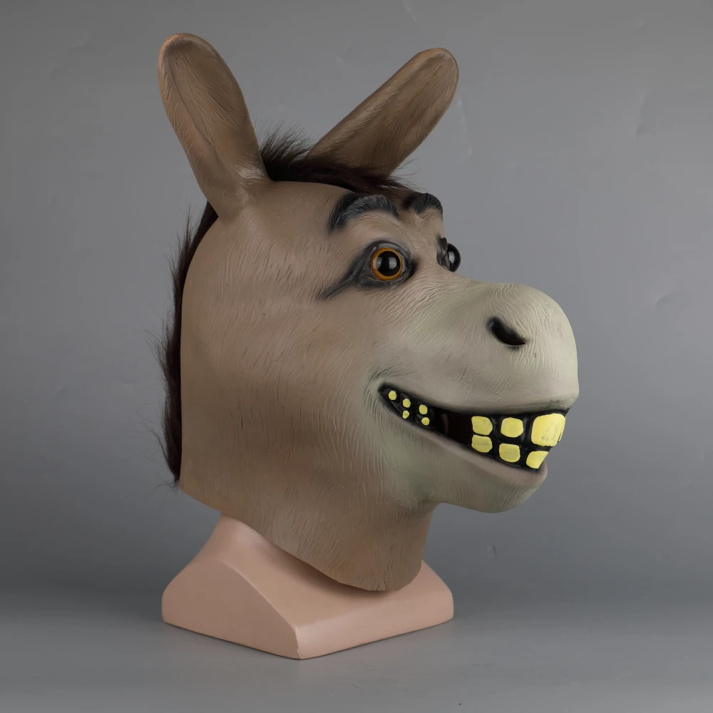 Funny Adult Creepy Funny Donkey Horse Head Mask Latex Halloween Animal Cosplay Zoo Props Party Festival Costume Ball Mask (9)