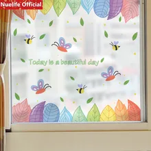 Цветные листья пчелиный узор самоклеящаяся матовая пленка для гостиной, спальни, ванной комнаты, детской комнаты, детского сада, наклейки на окна, двери