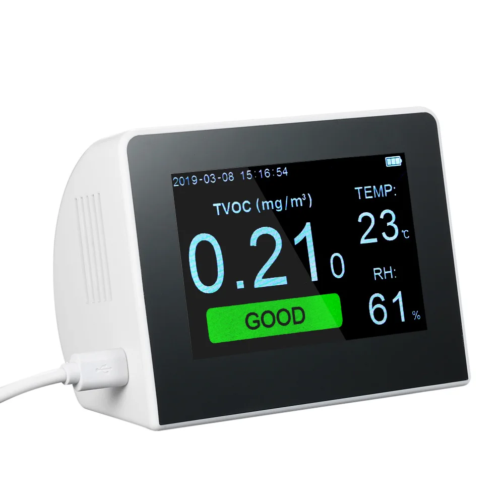 Детектор CO2 HCHO PM1.0 PM2.5 PM10 TVOC с измерителем температуры и влажности тестер