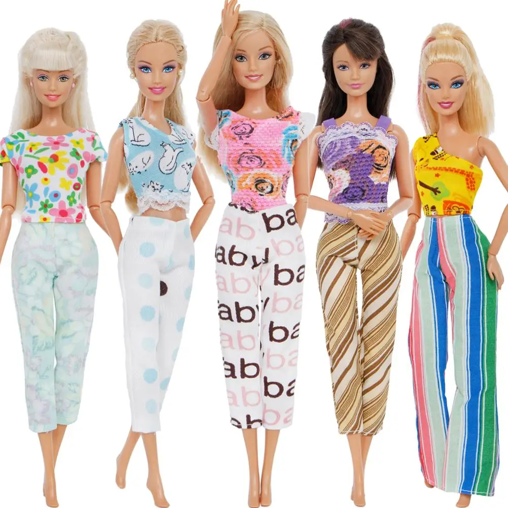 

5 Pcs / Lot Handmade Lady Outfit Daily Casual Wear Shirt Sexy Tops Blouse Trousers Clothes For Barbie Doll Accessories Kids Toy