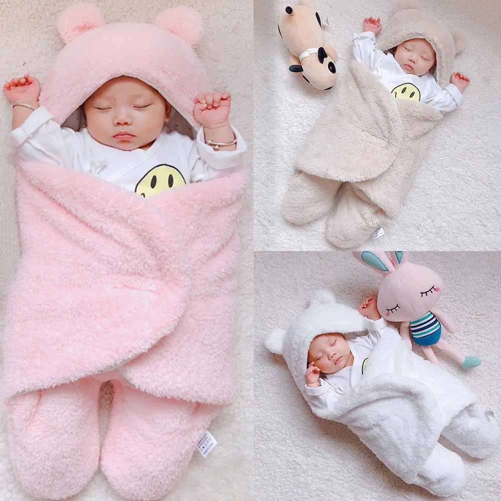 Newborn Infant Baby Cute Cotton Solid Sleeping Blanket Boy