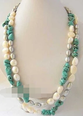 

0648 White Baroque Gray Rice Massive Turquoise Necklace