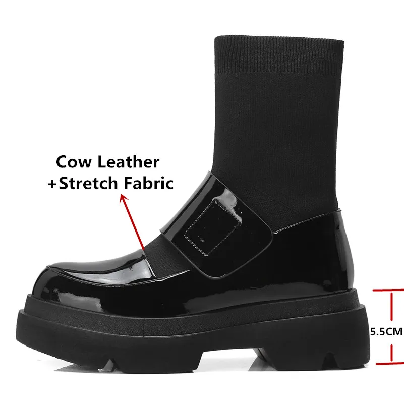 Najtaniej FEDONAS nowych kobiet w połowie buty ze skórki cielęcej jesień zima ciepłe wysokie obcasy buty kobieta prawdziwej skóry Casual marka jakości Stretch buty