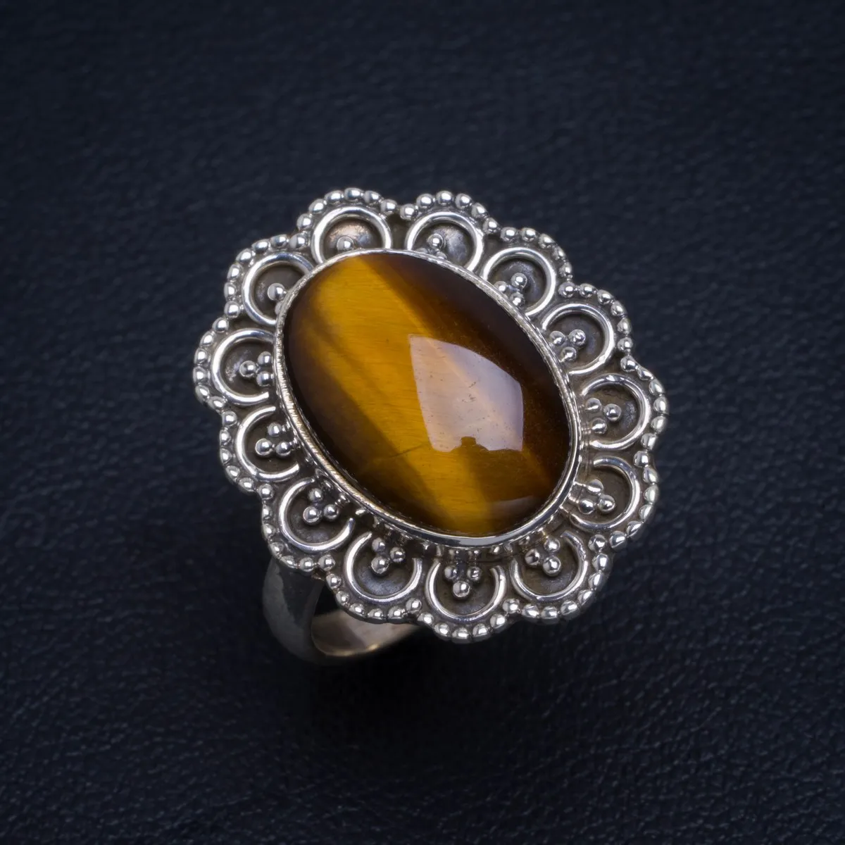 

Natural Tiger Eye Handmade Unique 925 Sterling Silver Ring 5.5 B1294