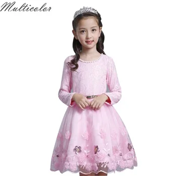 

Multicolor Girls Dress Tulle Bridal Lace with Flower Detailing Wedding 2017 Autumn Princess Party Dresses Kids Clothes Size 4-12