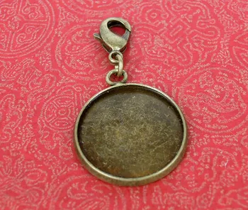 

Blank Round Bezel w/ Loop Lobster Connectors Cabochons Bases Findings Pendants Settings Findings Antique Bronze tone Plated