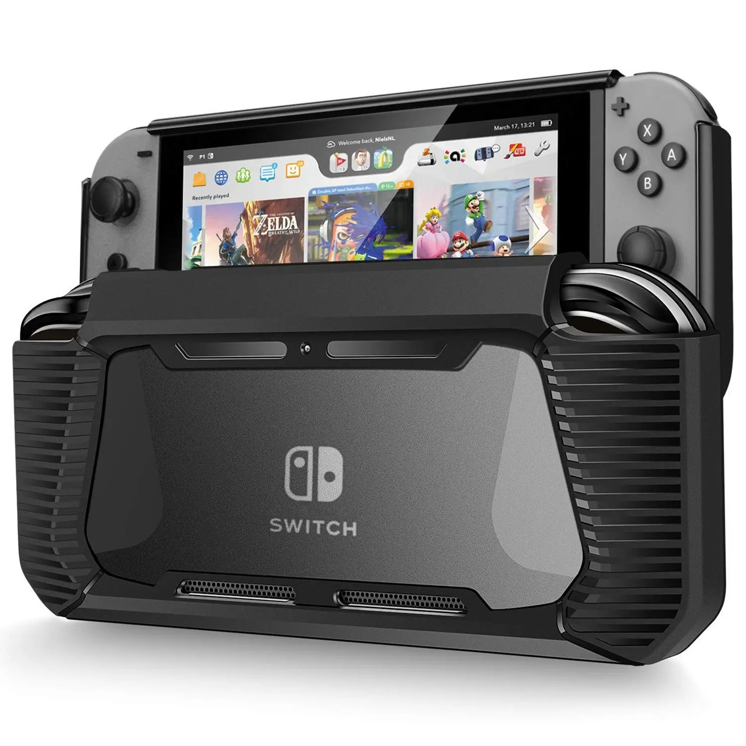 Protective Case for Nintendo Switch, Black Soft TPU Cover Shock Absorption Bumper Cover for