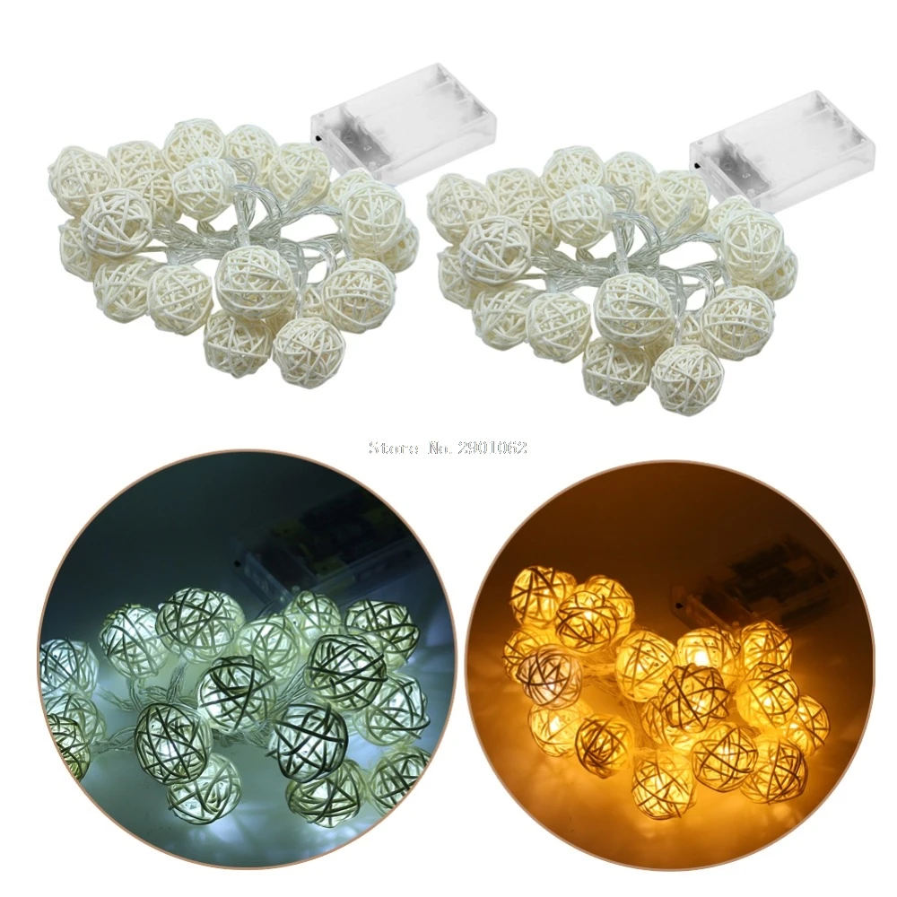 AA Battery Operated 2M 20 LED Rattan Ball Shape String Lamp Lights Wedding Christmas Holiday Party