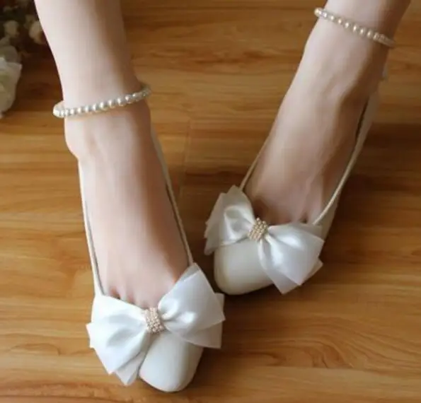 Butterfly Knot Wedding Shoes Woman Handmade Satin Ribbon Bowtie