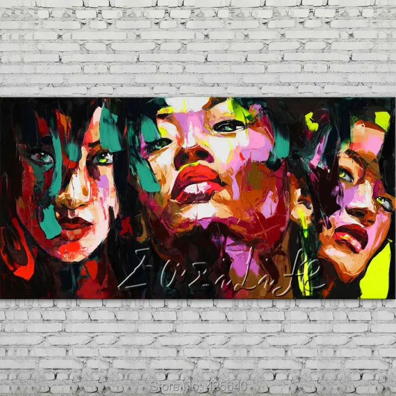 

Palette knife portrait Face Oil painting Character figure canva Hand painted Francoise Nielly wall Art picture for living room66