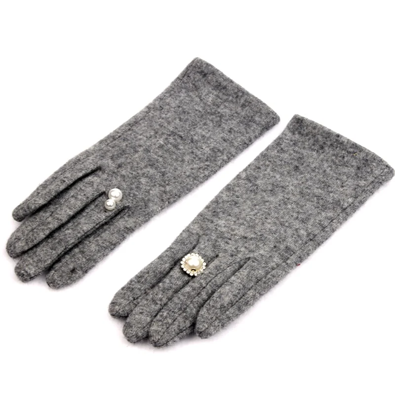 Модные элегантные женские шерстяные перчатки с сенсорным экраном зимние женские теплые кашемировые перчатки с полными пальцами Роскошные дамские перчатки для женщин - Цвет: Серый