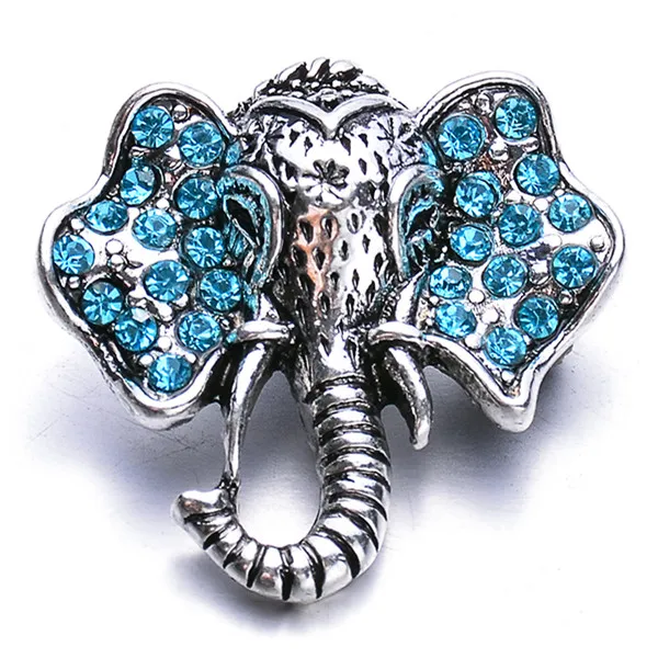 

New Beauty Lovely Blue rhinestone elephant 18mm metal snap buttons fit 18mm snap jewelry wholesale KZ1534