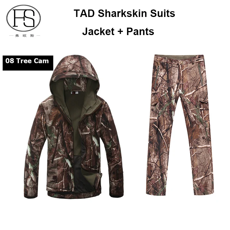 

Good Quality TAD Tactical Softshell Sharkskin Suits Men Waterproof Hunting Clothing Pants Fleece Military Jacket Windbreaker