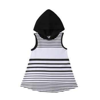 

Infant Kids Toddler Baby Girl Clothes Hooded Tops Dress Striped Casual Party Casual Mini Summer Dresses Girls 6M-5T