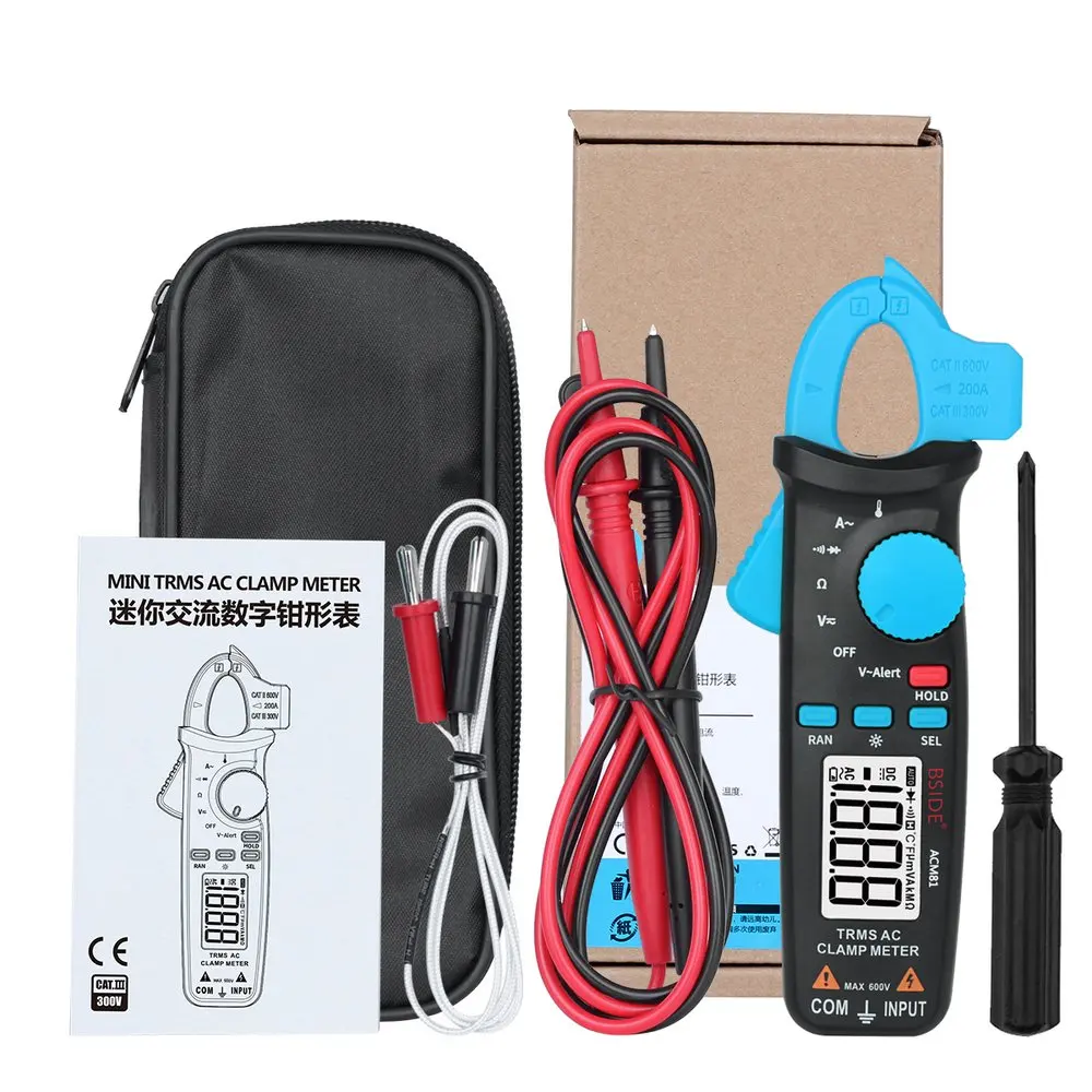 

Digital Clamp Meter BSIDE ACM81/82/91 DC AC Current Voltage Ampere NCV Ohm Tester Ammeter Multimeter Electrician True RMS