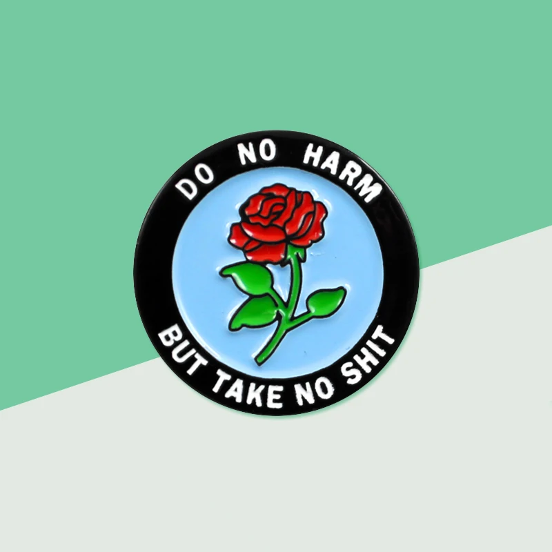 

Round Badge Red Rose Blue Badge Pin "DO NO HARM BUT TAKE NO SHIT" Enamel Brooch Denim Clothes Accessories Punk Gifts