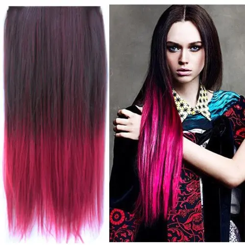 Dip Dye Color 5clips In Hair Extension 60cm Length Black To Red