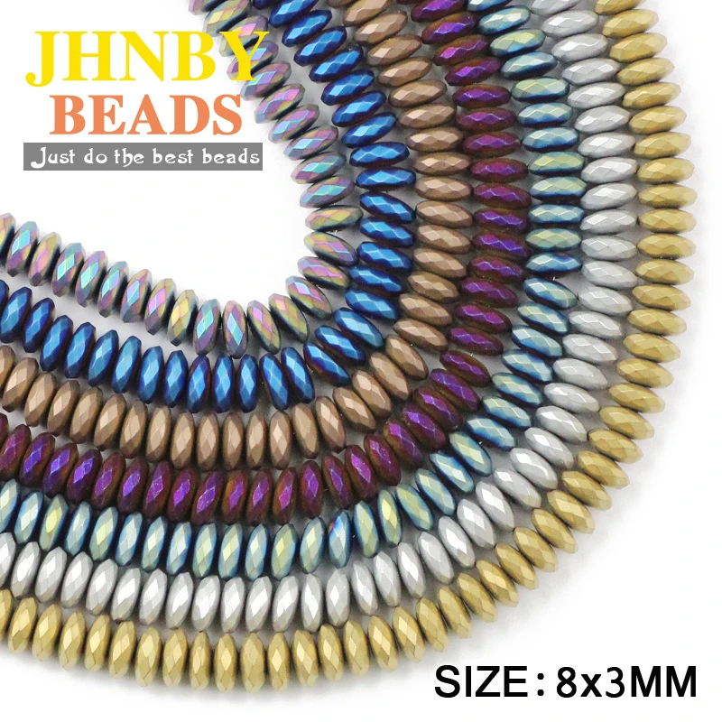 

JHNBY Matte Flat Faceted Hematite 8x3mm 50pcs Natural Stone ore Gold color Round Loose beads for Jewelry bracelets Making DIY