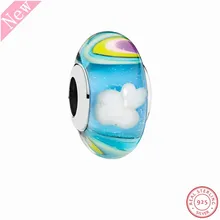 Красочные переливчатая Радуга и пушистыми облаками Стекло бисер Мурано для самостоятельного изготовления ювелирных изделий, соответственные Европейской Пандоре обаятельные Серебро 925 P5045