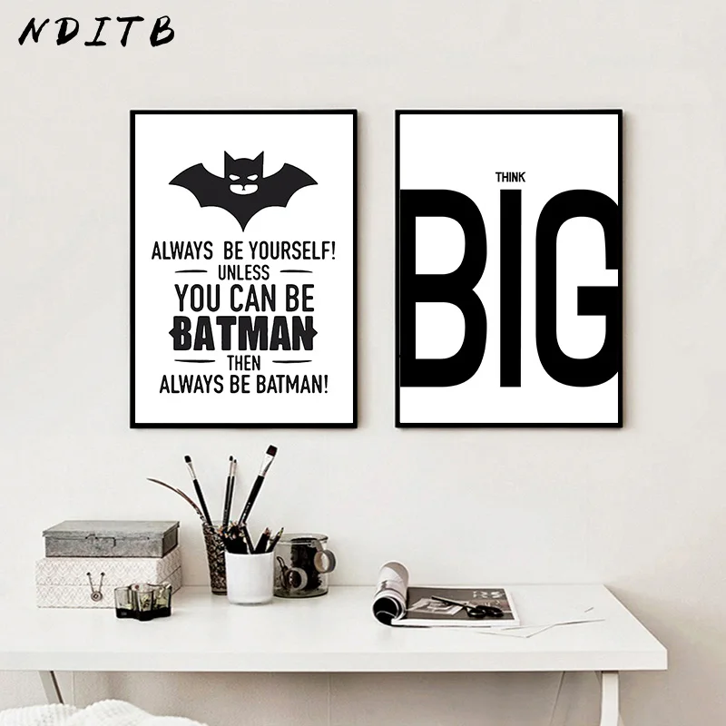 NDITB мультфильм супергерой Бэтмен цитаты комиксы холст художественный плакат черно-белый Принт для детской живописи Настенная картина для детской спальни