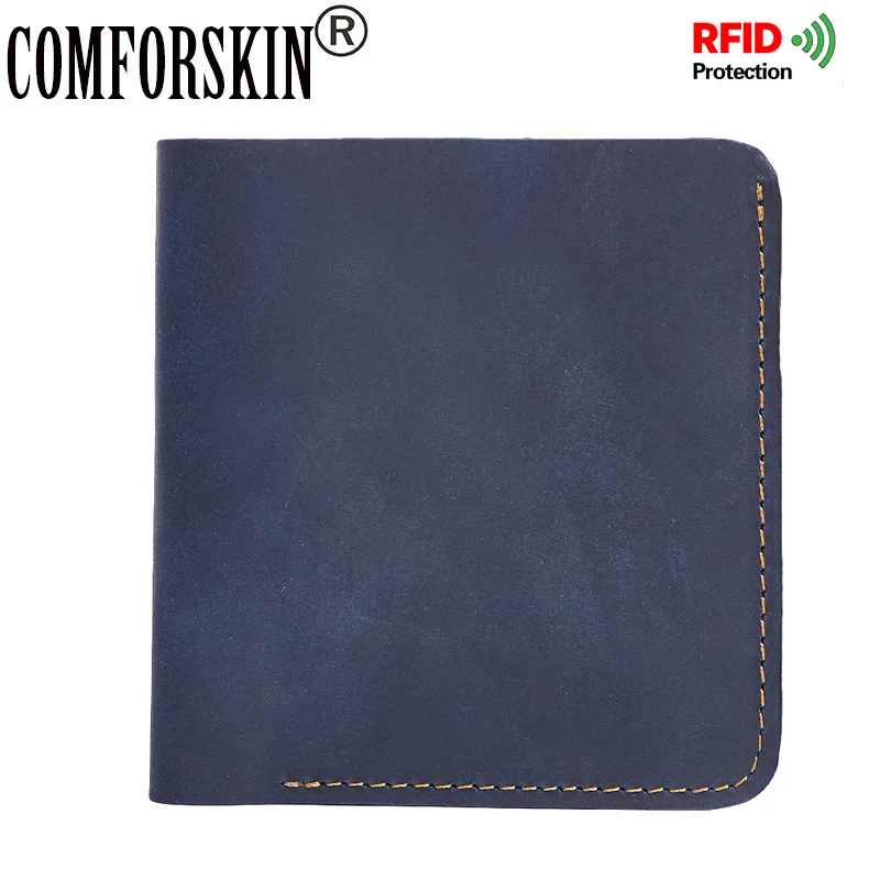 

COMFORSKIN Brand RFID Protection Short Retro Simple Style Men Purse Premium 100% Genuine Leather Leisure Short Men Wallet 2017