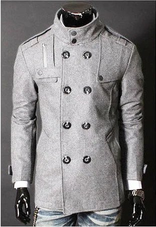 Para Marca Color Pie Casual Negocios dark Abrigo Doble Lana De Sólido Gray Cuello 2018 Rompevientos Mezcla Chaqueta Grey Epaulet Hombre Black Botonadura Invierno light Cwpq5