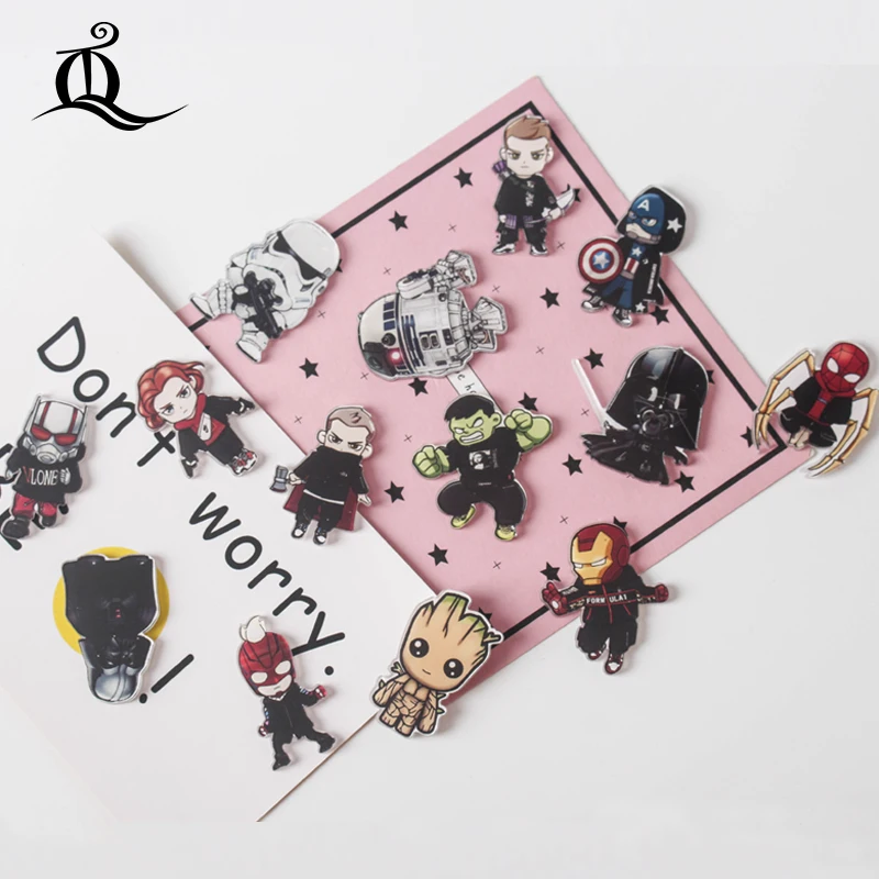 

Hot 1PCS America hero cartoon brooch Mix Icons On backpack Acrylic Badges Cartoon Pin Badges For Clothes Decoration Badge Z75