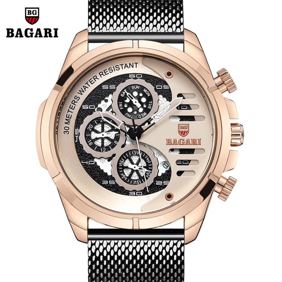 

Luxury Three small pointer rotation Multifunction Men Sports Watches Military Wrist Watch for Men Clock Steel Strap Male Watch